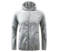 JiaYouLC Giacca impermeabile leggera ripiegabile da donna con cappuccio impermeabile in una borsa protezione solare antivento giacca antipioggia, Grigio, M