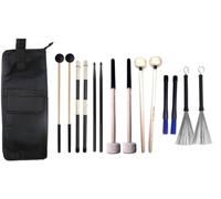 Jiayouy Borsa per bacchette per percussioni con 7 paia di bacchette, set di pennelli, borsa per martello per batteria con ganci per tom da pavimento, bacchette in nylon e bambù per grancassa, spazzole