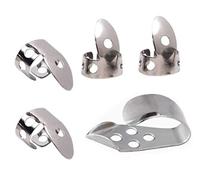 Jiayouy Set di 5 plettri per dita da pollice per chitarra, in acciaio inox, per basso gutiar, ukulele, banjo, argento, B