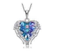 JIAZIB Collana con ciondoli Compleanno Regali di Natale Argento 925 Rame Cristallo Ala d'Angelo a Forma di Cuore for la Festa di Anniversario della Figlia (Color : Blue And Purple)