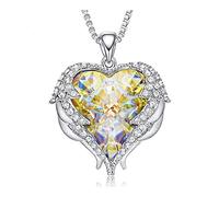 JIAZIB Collana con ciondoli Compleanno Regali di Natale Argento 925 Rame Cristallo Ala d'Angelo a Forma di Cuore for la Festa di Anniversario della Figlia (Color : Yellow Copper)