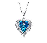 JIAZIB Collana con ciondoli Compleanno Regali di Natale Argento 925 Rame Cristallo Ala d'angelo a forma di cuore for la festa di anniversario della figlia (Color : Blue copper)