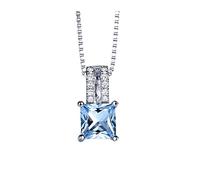 JIAZIB Collana con ciondoli Compleanno Regali di Natale Semplice Catena in Argento 925 con Ciondolo a Forma di Gemma Rettangolare for l'anniversario delle Ragazze (Color : Blu, Size : Woman)