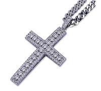 JIAZIB Collane con ciondolo Regali di compleanno Ciondolo a croce con diamanti pieni Catena cubana for la festa nuziale delle donne (Color : Argento)