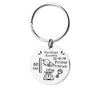 JIAZIB Pendant Necklaces Birthday Christmas Gifts Stainless Steel Baby Birth Keychain Coin Name Necklace Personalized for Women Anniversary Wedding (Color : Argento)