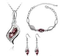 JIAZIB Pendant Necklaces Christmas Birthday Gifts Alloy Three-piece Set Water Drop Bell Inlaid Crystal Bamboo Link Chain for Daughter Wedding Anniversary (Color : Dark Purple)