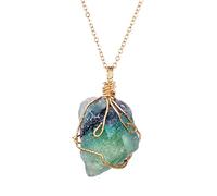 JIAZIB Pendant Necklaces Christmas Birthday Gifts Crystal Original Stone Irregular Pendant Wire Twisted for Mother Party (Color : verde, Size : Pure natural)