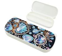 JICFDAO Astuccio fai da te per pittura con diamantini, 22,1 x 8,8 cm, scatola per matite in plastica, organizer per matite e graffette, a forma di cuore blu