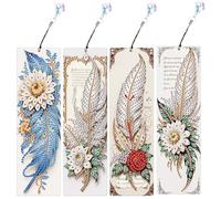 JICFDAO Segnalibro a forma di piuma, 4 pezzi, fai da te, per dipingere con i numeri, segnalibri a libro, nappe, marcatori laterali, pratico regalo per gli amanti della lettura