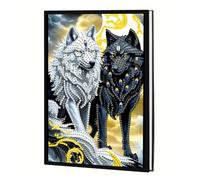 JICFDAO Taccuino A5 Diamond Painting Wolf 145 x 210 mm Diamond Painting Notebook Crystal Art taccuino lunare diario diamante blocco note per adulti album schizzi diario diario ufficio regalo per amici