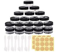 Jicyor 20 pezzi di vasetti, vasetti di plastica da 20 ml, vasetto vuoto trasparente, vasetti di crema da riempire (2 etichette adesive e 20 mini spatole) (10ml)