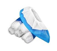 Jicyor 50 copriscarpe usa e getta, riutilizzabili, in CPE+PP, antiscivolo, impermeabili, blu/bianco, copriscarpe per tutte le misure (9,9 g per coprivestito)