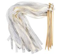 Jicyor Bacchette Con Nastro,20 Pezzi Bellissimo Elegante Bacchette Da Matrimonio Con Campane Stelle Filanti Bacchette Da Sposa Romantico per La Decorazione Della Baby Shower Della Festa Di Compleanno