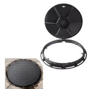 Jidanmian Chiusino e Telaio in ghisa, Coperchio per Fossa settica Nero di Classe B con Telaio e Foro di Estrazione, per bacini fognari ad Alta Resistenza per Case, scuole, fognature(80cm/31.5in)