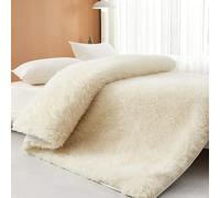 Jidanmian Coprimaterasso in pile di lana, coprimaterasso in lana con cinghie, fodera trapuntata in cotone, materassino pieghevole traspirante per pavimento, ospite, letto, divano(35.43x74.8in)