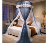 Jidanmian Elegante tenda da letto a doppio strato, tenda rotonda in pizzo da sogno per bambini, design a doppio pezzo, pizzo, tenda da letto a cupola(B-blue)