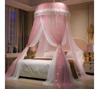 Jidanmian Elegante tenda da letto a doppio strato, tenda rotonda in pizzo da sogno per bambini, design a doppio pezzo, pizzo, tenda da letto a cupola(B-pink)