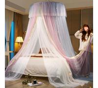 Jidanmian Elegante tenda da letto a doppio strato, tenda rotonda in pizzo da sogno per bambini, design a doppio pezzo, pizzo, tenda da letto a cupola(A-gray-pink)