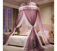 Jidanmian Elegante tenda da letto a doppio strato, tenda rotonda in pizzo da sogno per bambini, design a doppio pezzo, pizzo, tenda da letto a cupola(B-purple)
