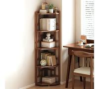 Jidanmian Libreria angolare a 3/4/5 ripiani, scaffale angolare alto in bambù, supporto industriale, libreria aperta lucidata a mano per soggiorno, camera da letto, studio, ufficio(5-Tier)