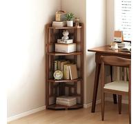 Jidanmian Libreria angolare a 3/4/5 ripiani, scaffale angolare alto in bambù, supporto industriale, libreria aperta lucidata a mano per soggiorno, camera da letto, studio, ufficio(4-Tier)