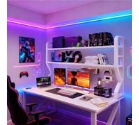 Jidanmian Libreria da scrivania a 3 ripiani, robusta struttura portaoggetti in metallo con pannello forato, espositore da scrivania in stile per e-sport, per dormitorio, ufficio(White,53.1"/135cm)