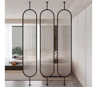 Jidanmian Metal Room Divder Post,Glass Wall Dividers with Black Iron Frame,360-degree Rotation Translucent Glass Privacy Screen for Bedroom, Living Room, Bathroom(120cm/3.9ft)