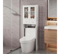 Jidanmian Mobiletto portaoggetti sopra Il WC, Organizer da Bagno con Ante in Vetro/2 cassetti, mensola salvaspazio per Bagno e Lavanderia