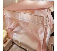 Jidanmian Queen Size Royal Lussuosa e accogliente drappeggio a rete, tre porte apribili, tende da letto in filato criptato, plissettate a foglia di loto(Pink,Medium)
