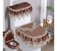 Jidanmian Set di 3 copriwater, Tappetino per WC in Pizzo di Velluto con Doppia Cerniera, Coperchio per WC in Pizzo Morbido, Serbatoio, copriwater, per Tutte Le Stagioni(O)