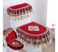 Jidanmian Set di 3 copriwater, Tappetino per WC in Pizzo di Velluto con Doppia Cerniera, Coperchio per WC in Pizzo Morbido, Serbatoio, copriwater, per Tutte Le Stagioni(H)