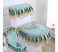 Jidanmian Set di 3 copriwater, Tappetino per WC in Pizzo di Velluto con Doppia Cerniera, Coperchio per WC in Pizzo Morbido, Serbatoio, copriwater, per Tutte Le Stagioni(M)