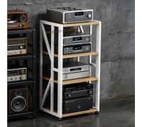 Jidanmian Supporto multimediale AV a 4 ripiani con ruote, moderno mobiletto stereo con mensola per ricevitore con struttura in acciaio a forma di K, supporto multimediale AV mobile per giradischi