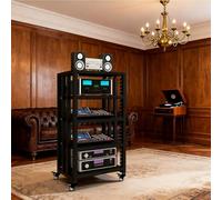 Jidanmian Supporto multimediale AV a 5 ripiani con ruote, moderno mobiletto stereo con ripiano per console, torre audio regolabile per casa/ufficio/teatro, giradischi, DVD, decoder, console di gioco