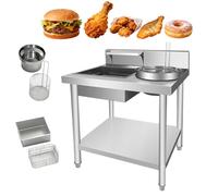 Jidanmian Tavolo per impanatura in acciaio inox, tavolo per frittura professionale con 2 cestelli e setaccio per farina, stazione di impanatura per pollo fritto ad alta resistenza(80x70x80cm)