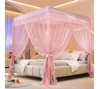 Jidanmian Tenda a baldacchino per letto a baldacchino con 4 angoli e baldacchino a baldacchino, tenda a baldacchino con apertura a tre lati,splendida decorazione in pizzo(Pink,Small)