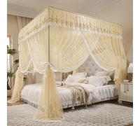 Jidanmian Tenda a baldacchino per letto a baldacchino con 4 angoli, in pizzo di lusso, per principessa, con papillon, per la decorazione della camera da letto delle ragazze adulte(Yellow,Small)