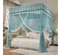 Jidanmian Tenda a baldacchino per letto a baldacchino con 4 angoli, in pizzo di lusso, per principessa, con papillon, per la decorazione della camera da letto delle ragazze adulte(Blue,Medium)