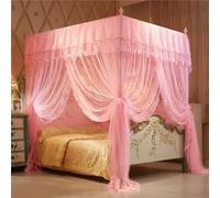 Jidanmian Tenda a baldacchino per letto a baldacchino con balza a 4 angoli, drappeggio lussuoso e accogliente, 100% poliestere antistrappo, design a tre ante(Pink,Medium)