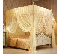 Jidanmian Tenda a baldacchino per letto a baldacchino con balza a 4 angoli, drappeggio lussuoso e accogliente, 100% poliestere antistrappo, design a tre ante(Yellow,Small)