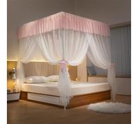 Jidanmian Tenda a baldacchino rosa a 4 angoli, tenda a baldacchino con apertura a tre lati, in ferro spesso, per la decorazione della camera da letto di ragazze e adulti(Pink,Medium)