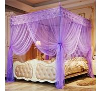 Jidanmian Tenda per letto a baldacchino rosa a 4 angoli, tenda per letto a baldacchino di lusso con 3 aperture laterali, con pizzo, filato per tenda criptato migliorato(Purple,X-Small)