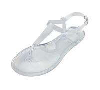 jiddhf Sandali estivi da donna minimalisti con strass Jelly Beach Sandali da donna T-Strap Jelly Thong Infradito Fibbia in metallo regolabile Cinturino alla caviglia Impermeabile Piatto Leggero