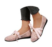 jiddhf Scarpe basse da donna eleganti in pizzo floreale 3D Mary Jane, con fiocco in raso, traspiranti, morbide, antiscivolo, estive, casual