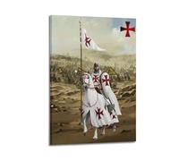 JIDUHON Crusader - Quadro digitale su tela, motivo: Cavaliere a cavallo con bandiera sul campo di battaglia, decorazione artistica da parete moderna, 20 x 30 cm, con cornice