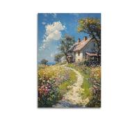 JIDUHON Poster con paesaggi, sentiero fiorito, fattoria, pittura ad olio spessa, poster moderno da parete su tela, decorazione artistica da parete, 20 x 30 cm, senza cornice