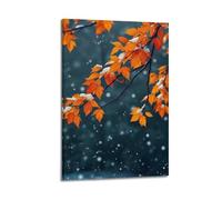 JIDUHON Poster con paesaggio con foglie d'arancio in nevicata.jpg, poster moderno da parete su tela, decorazione estetica su tela, 50 x 75 cm, con cornice