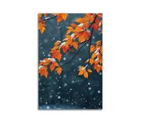 JIDUHON Poster con paesaggio con foglie d'arancio in nevicata.jpg, poster moderno da parete su tela, decorazione estetica 30 x 45 cm, senza cornice