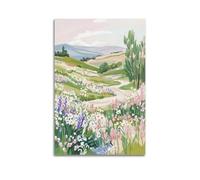 JIDUHON Poster con paesaggio con prato fiorito, sentiero di montagna, illustrazione morbida, poster artistico moderno da parete su tela, decorazione artistica da parete, 20 x 30 cm, senza cornice