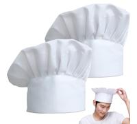 Jidyllic Cappello da chef regolabile, 2 pezzi, cappello da cuoco, cappello da pizza, catering, traspirante, cappello da catering, cappello elastico da cucina per uomini e donne, bianco